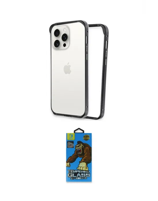 ieg™ iPhone 14 Pro Kılıf Pusula Asil Koleksiyonu - Siyah 18D Cam Ekran Koruyucu