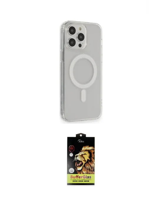 ieg™ iPhone 14 Pro Kılıf Pusula Çizgi Koleksiyonu - Siyah Buffer Cam Ekran Koruyucu