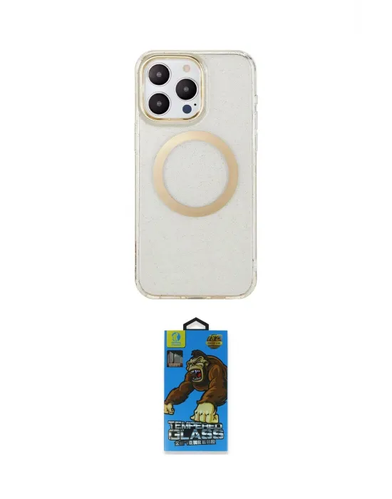 ieg™ iPhone 14 Pro Kılıf Pusula Form - Siyah 18D Cam Ekran Koruyucu