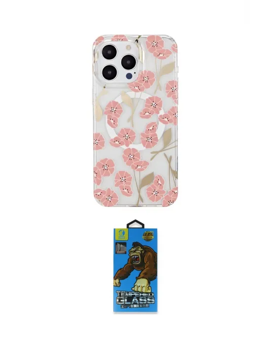 ieg™ iPhone 14 Pro Kılıf Pusula Form - Siyah 18D Cam Ekran Koruyucu