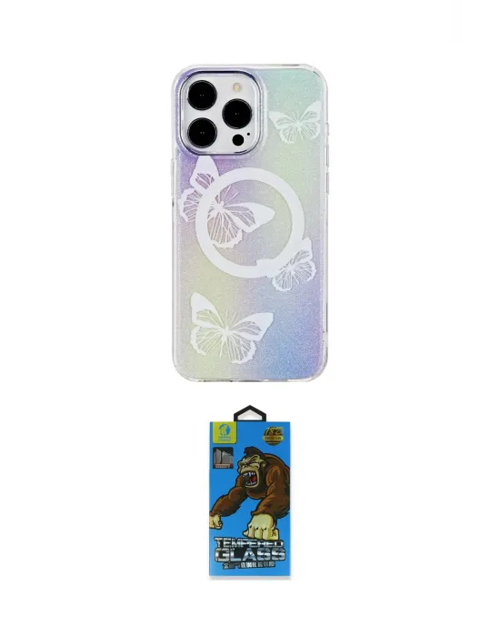ieg™ iPhone 14 Pro Kılıf Pusula Form - Siyah 18D Cam Ekran Koruyucu
