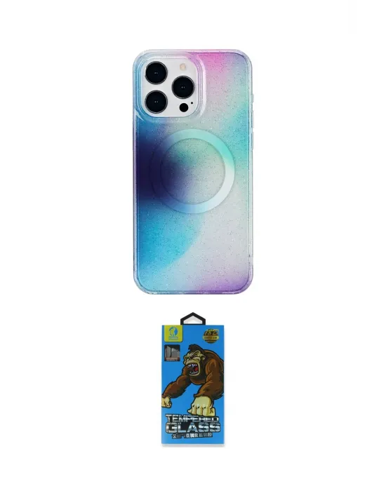 ieg™ iPhone 14 Pro Kılıf Pusula Form - Siyah 18D Cam Ekran Koruyucu