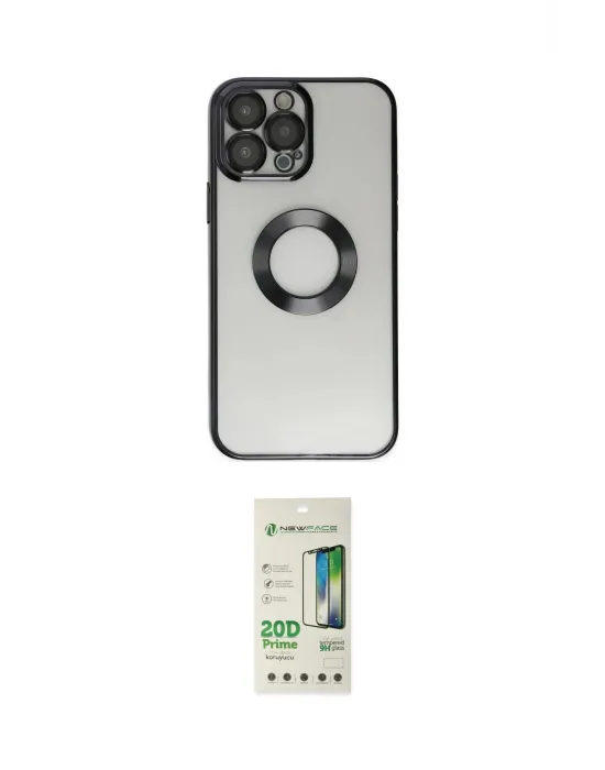 ieg™ iPhone 14 Pro Kılıf Pusula Form - Siyah 20D Premium Cam Ekran Koruyucu