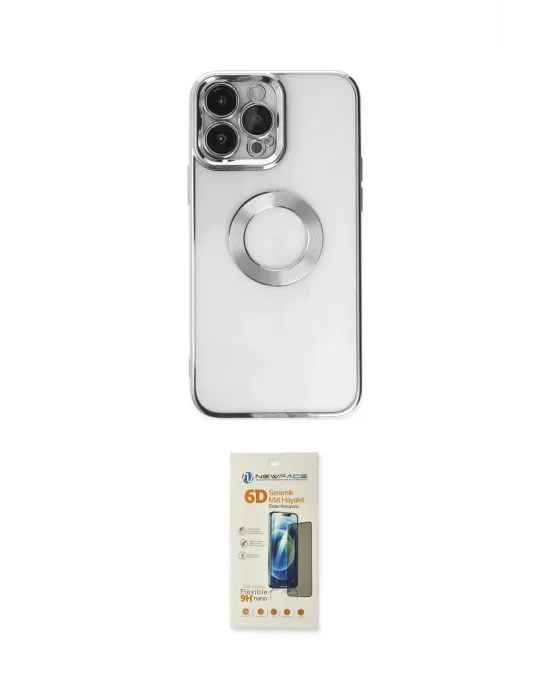 ieg™ iPhone 14 Pro Kılıf Pusula Form - Siyah 6D Mat Seramik Hayalet Nano Ekran Koruyucu