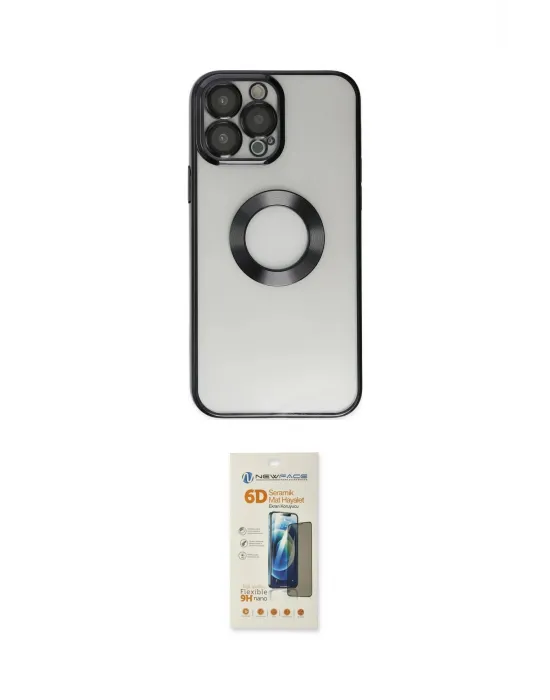 ieg™ iPhone 14 Pro Kılıf Pusula Form - Siyah 6D Mat Seramik Hayalet Nano Ekran Koruyucu