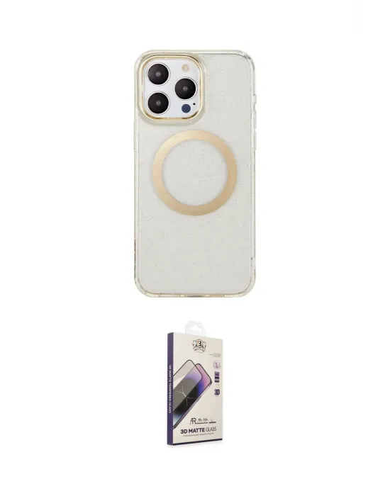 ieg™ iPhone 14 Pro Kılıf Pusula Form - Siyah Bilvis 3D Mat Cam Ekran Koruyucu