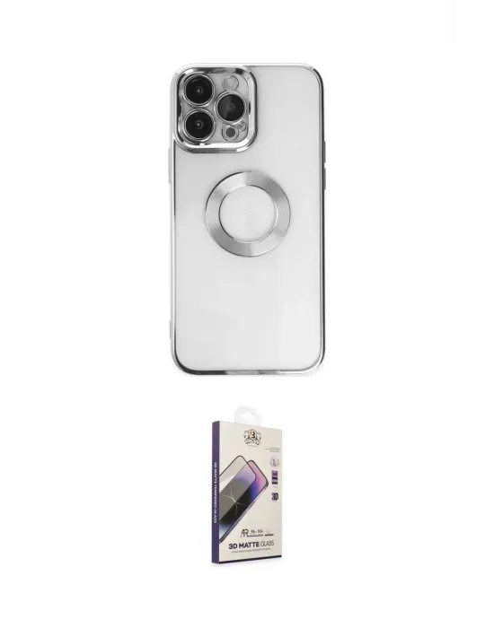 ieg™ iPhone 14 Pro Kılıf Pusula Form - Siyah Bilvis 3D Mat Cam Ekran Koruyucu