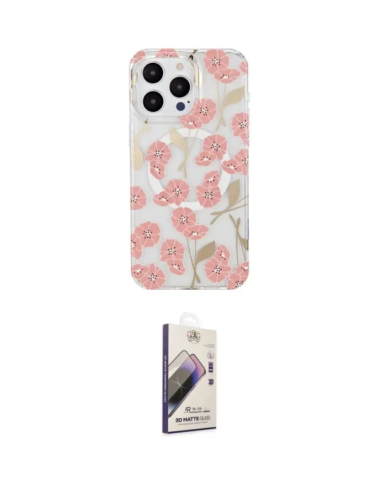 ieg™ iPhone 14 Pro Kılıf Pusula Form - Siyah Bilvis 3D Mat Cam Ekran Koruyucu