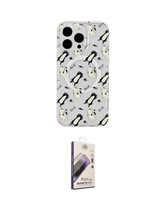 ieg™ iPhone 14 Pro Kılıf Pusula Form - Siyah Bilvis 3D Mat Cam Ekran Koruyucu