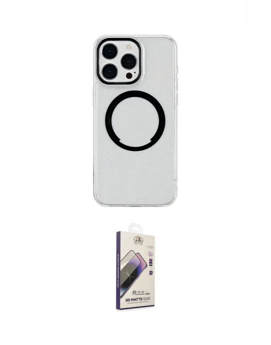 ieg™ iPhone 14 Pro Kılıf Pusula Form - Siyah Bilvis 3D Mat Cam Ekran Koruyucu