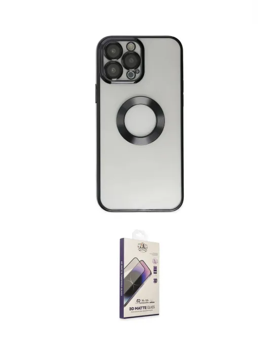 ieg™ iPhone 14 Pro Kılıf Pusula Form - Siyah Bilvis 3D Mat Cam Ekran Koruyucu