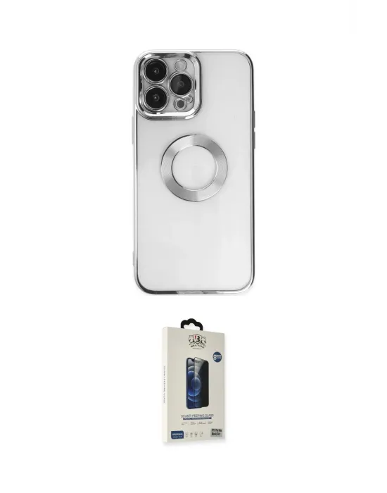 ieg™ iPhone 14 Pro Kılıf Pusula Form - Siyah Bilvis Hayalet Cam Ekran Koruyucu