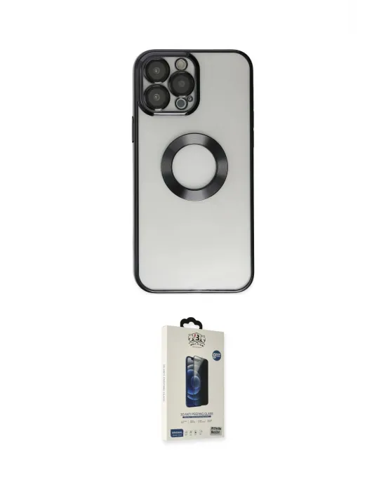 ieg™ iPhone 14 Pro Kılıf Pusula Form - Siyah Bilvis Hayalet Cam Ekran Koruyucu