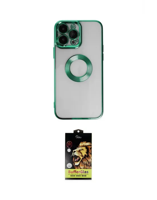 ieg™ iPhone 14 Pro Kılıf Pusula Form - Siyah Buffer Cam Ekran Koruyucu