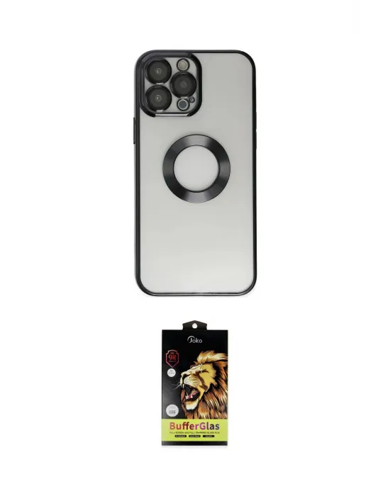 ieg™ iPhone 14 Pro Kılıf Pusula Form - Siyah Buffer Cam Ekran Koruyucu