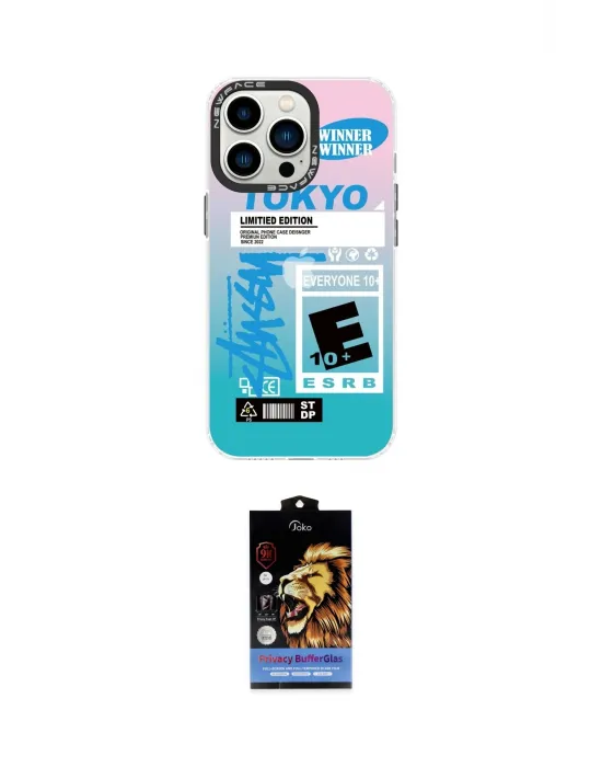 ieg™ iPhone 14 Pro Kılıf Siluet Çizgi Koleksiyonu - Siyah Buffer Hayalet Cam Ekran Koruyucu