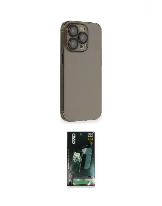 ieg™ iPhone 14 Pro Kılıf Siluet Minimal Özel Seri - Siyah 360 Mat Full Body Arka Koruyucu