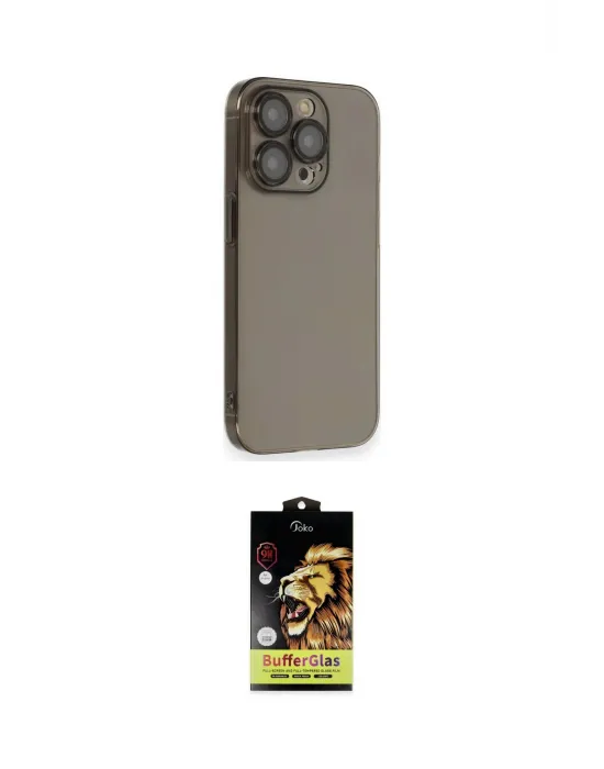 ieg™ iPhone 14 Pro Kılıf Siluet Minimal Özel Seri - Siyah Buffer Cam Ekran Koruyucu