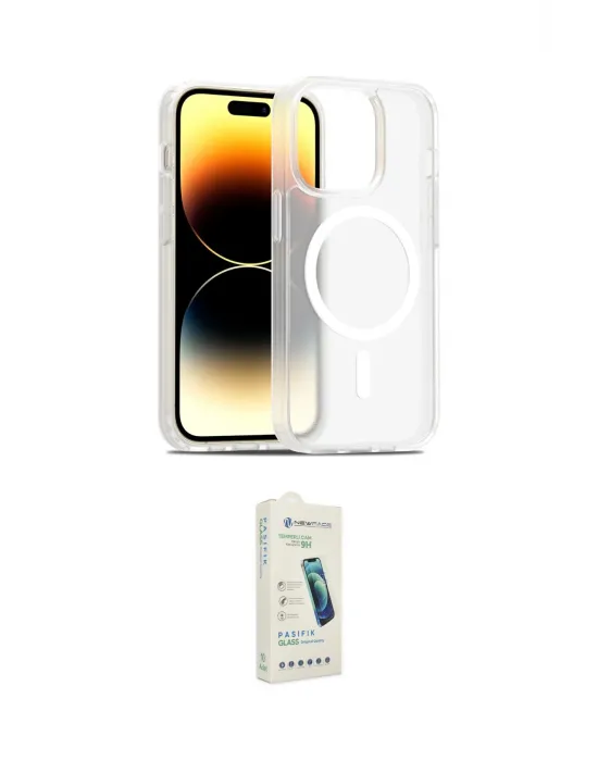 ieg™ iPhone 14 Pro Kılıf Siluet Minimal Prime - Şeffaf Pasifik Cam Ekran Koruyucu