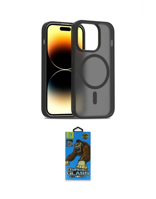 ieg™ iPhone 14 Pro Kılıf Siluet Minimal Prime - Siyah 18D Cam Ekran Koruyucu