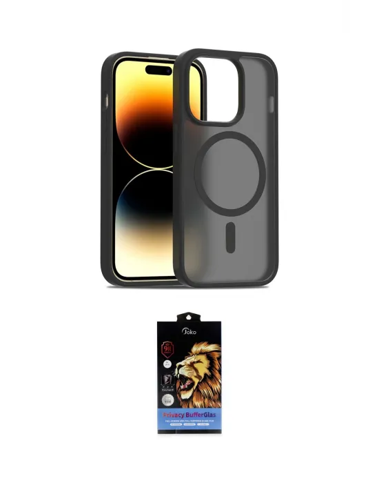 ieg™ iPhone 14 Pro Kılıf Siluet Minimal Prime - Siyah Buffer Hayalet Cam Ekran Koruyucu