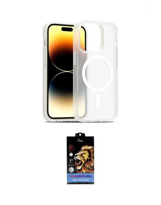 ieg™ iPhone 14 Pro Kılıf Siluet Minimal Prime - Siyah Buffer Hayalet Cam Ekran Koruyucu