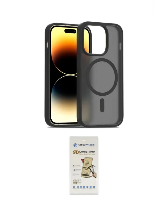 ieg™ iPhone 14 Pro Kılıf Siluet Minimal Prime - Siyah Mat Seramik Nano Ekran Koruyucu
