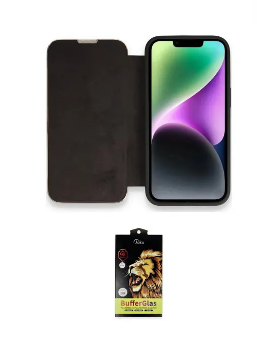 ieg™ iPhone 14 Pro Kılıf Siluet Minimal Serisi - Siyah Buffer Cam Ekran Koruyucu