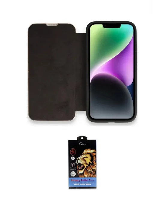 ieg™ iPhone 14 Pro Kılıf Siluet Minimal Serisi - Siyah Buffer Hayalet Cam Ekran Koruyucu