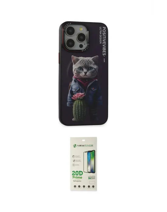 ieg™ iPhone 14 Pro Kılıf Siluet Modern Özel Seri - Siyah 20D Premium Cam Ekran Koruyucu
