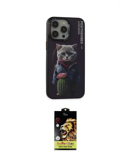 ieg™ iPhone 14 Pro Kılıf Siluet Modern Özel Seri - Siyah Buffer Cam Ekran Koruyucu