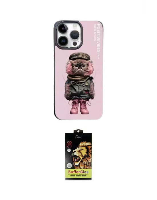 ieg™ iPhone 14 Pro Kılıf Siluet Modern Özel Seri - Siyah Buffer Cam Ekran Koruyucu