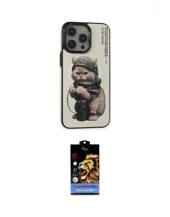 ieg™ iPhone 14 Pro Kılıf Siluet Modern Özel Seri - Siyah Buffer Hayalet Cam Ekran Koruyucu