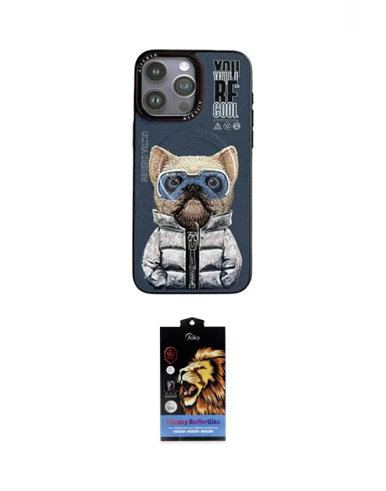 ieg™ iPhone 14 Pro Kılıf Siluet Modern Özel Seri - Siyah Buffer Hayalet Cam Ekran Koruyucu