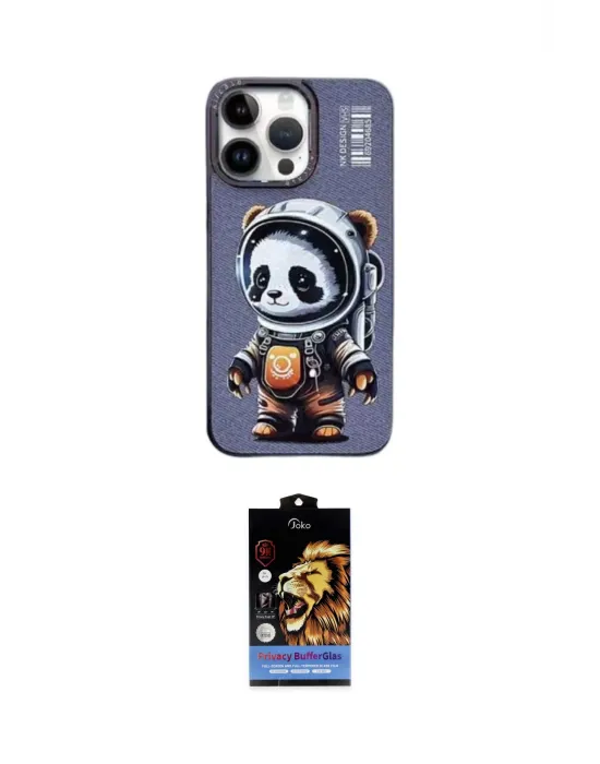 ieg™ iPhone 14 Pro Kılıf Siluet Modern Özel Seri - Siyah Buffer Hayalet Cam Ekran Koruyucu