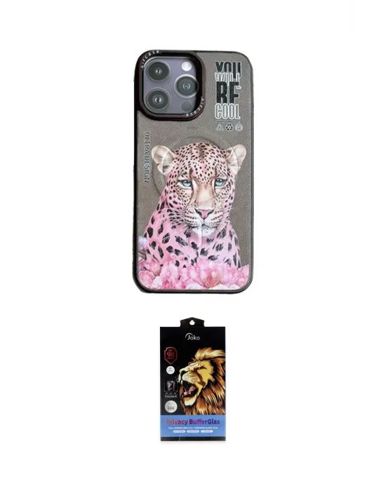 ieg™ iPhone 14 Pro Kılıf Siluet Modern Özel Seri - Siyah Buffer Hayalet Cam Ekran Koruyucu