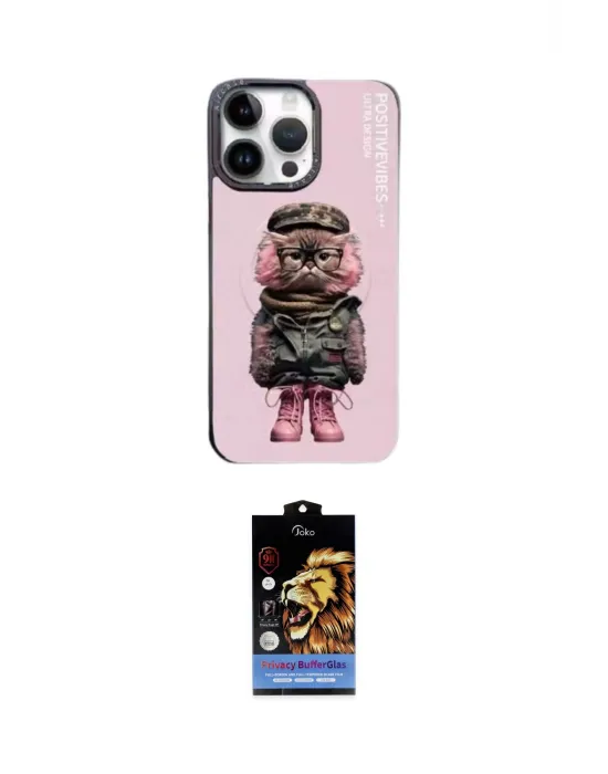 ieg™ iPhone 14 Pro Kılıf Siluet Modern Özel Seri - Siyah Buffer Hayalet Cam Ekran Koruyucu