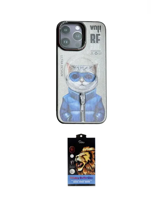 ieg™ iPhone 14 Pro Kılıf Siluet Modern Özel Seri - Siyah Buffer Hayalet Cam Ekran Koruyucu
