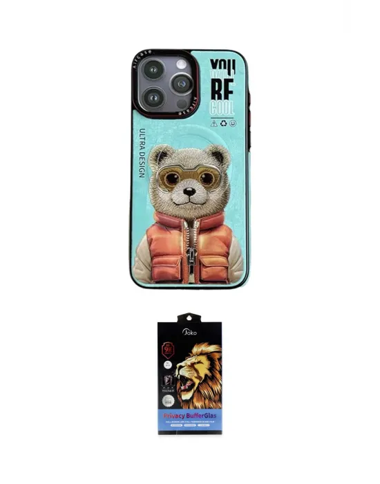 ieg™ iPhone 14 Pro Kılıf Siluet Modern Özel Seri - Siyah Buffer Hayalet Cam Ekran Koruyucu