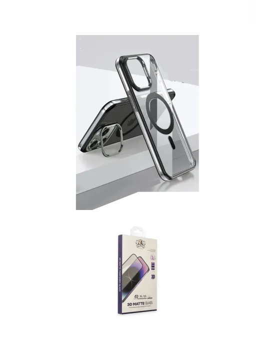 ieg™ iPhone 14 Pro Kılıf Vadi Çizgi Özel Seri - Siyah Bilvis 3D Mat Cam Ekran Koruyucu