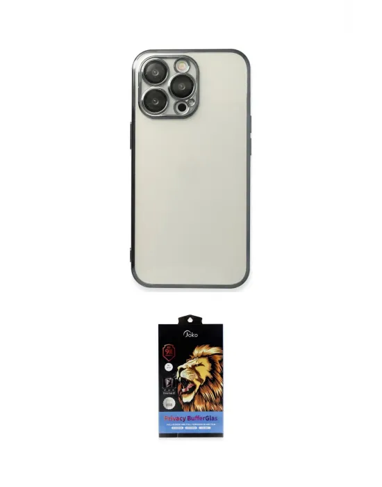 ieg™ iPhone 14 Pro Kılıf Vadi Minimal - Siyah Buffer Hayalet Cam Ekran Koruyucu