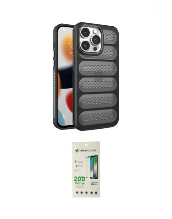 ieg™ iPhone 14 Pro Kılıf Yadigar Doku Özel Seri - Siyah 20D Premium Cam Ekran Koruyucu