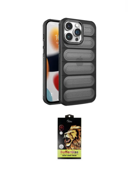 ieg™ iPhone 14 Pro Kılıf Yadigar Doku Özel Seri - Siyah Buffer Cam Ekran Koruyucu