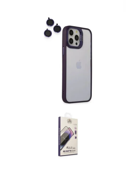 ieg™ iPhone 14 Pro Kılıf Yankı Asil Serisi - Siyah Bilvis 3D Mat Cam Ekran Koruyucu