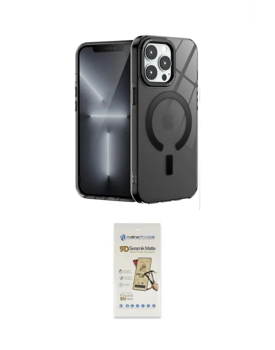 ieg™ iPhone 14 Pro Kılıf Yankı Çizgi - Siyah Mat Seramik Nano Ekran Koruyucu
