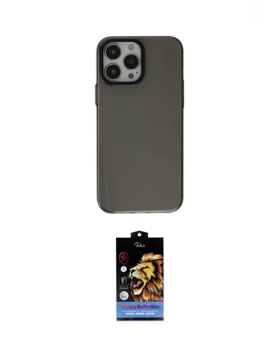 ieg™ iPhone 14 Pro Kılıf Zirve Doku Koleksiyonu - Siyah Buffer Hayalet Cam Ekran Koruyucu