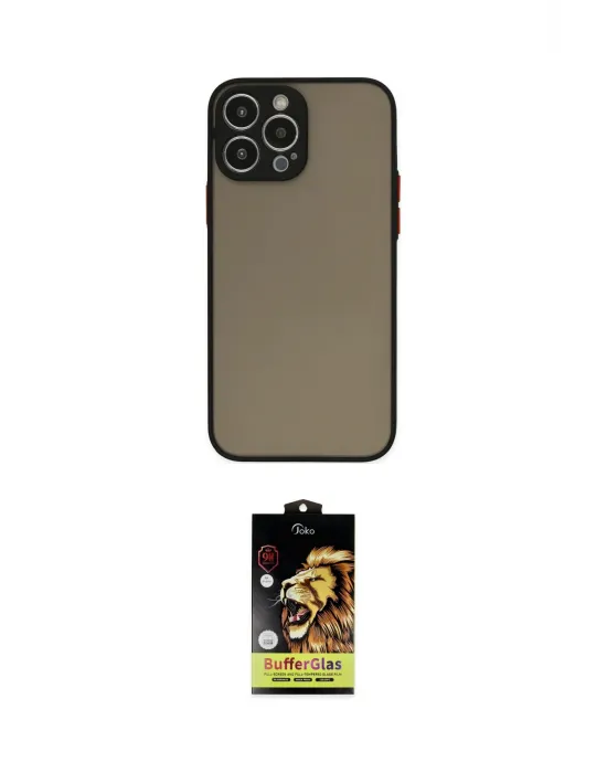 ieg™ iPhone 14 Pro Max Kılıf Ahenk Çizgi Serisi - Siyah Buffer Cam Ekran Koruyucu