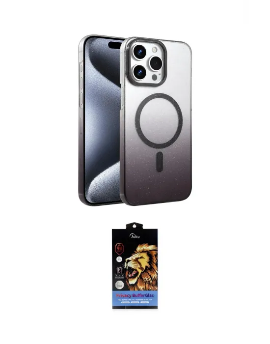 ieg™ iPhone 14 Pro Max Kılıf Ahenk Doku Özel Seri - Siyah Buffer Hayalet Cam Ekran Koruyucu