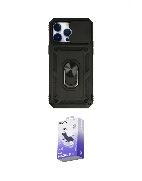 ieg™ iPhone 14 Pro Max Kılıf Ahenk Klasik - Siyah Bilvis 5in1 5D Magic Hayalet Cam Ekran Koruyucu