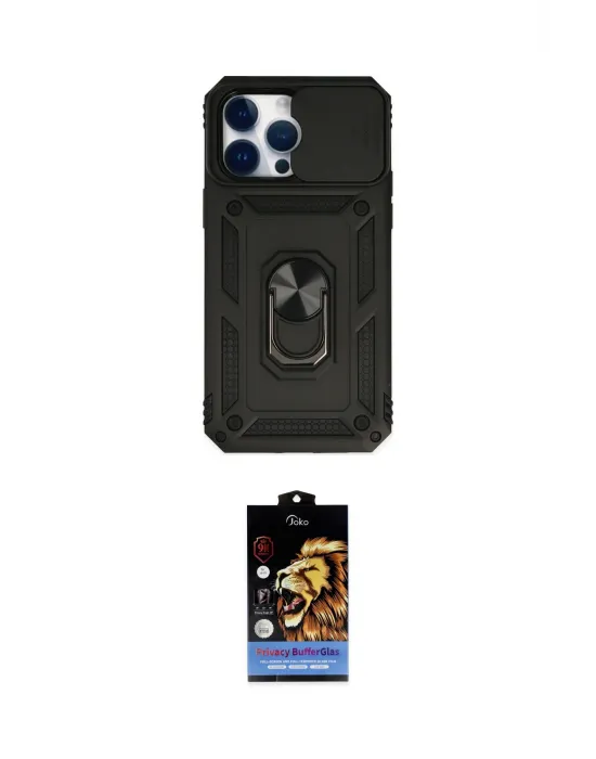 ieg™ iPhone 14 Pro Max Kılıf Ahenk Klasik - Siyah Buffer Hayalet Cam Ekran Koruyucu